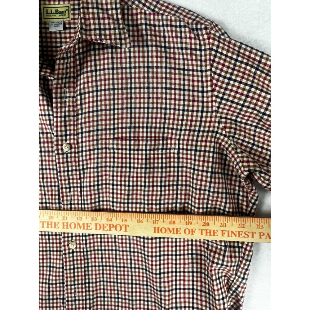 Vintage LL Bean Mens Large Red Navy Tattersall Check Button Down Made in USA - Picture 3 of 6
